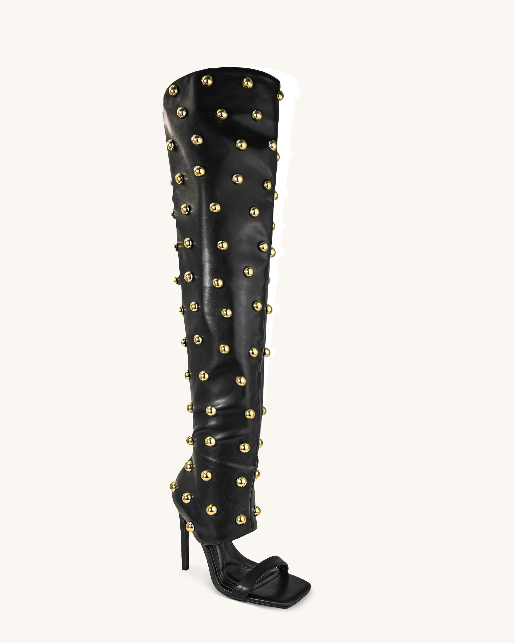 Hadley Studded Thigh-High Boots - Black
