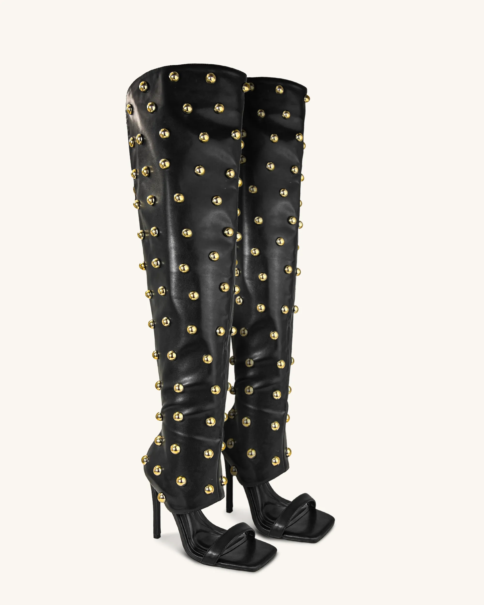 Hadley Studded Thigh-High Boots - Black