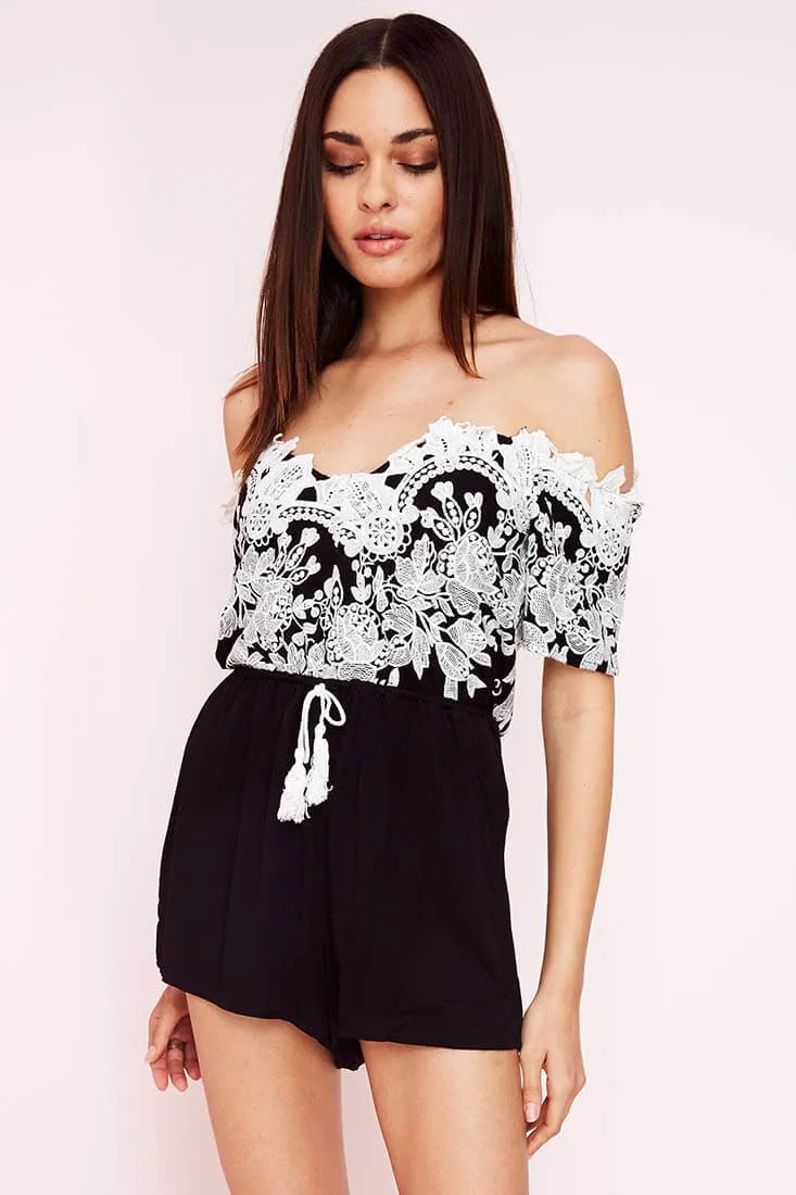 Inaya Dressy Lace Romper Black