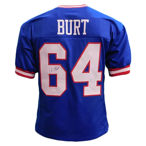 Jim Burt Autographed Pro Style Blue Football Jersey (JSA)