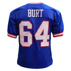 Jim Burt Autographed Pro Style Blue Football Jersey (JSA)