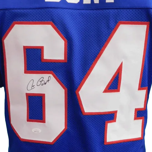 Jim Burt Autographed Pro Style Blue Football Jersey (JSA)