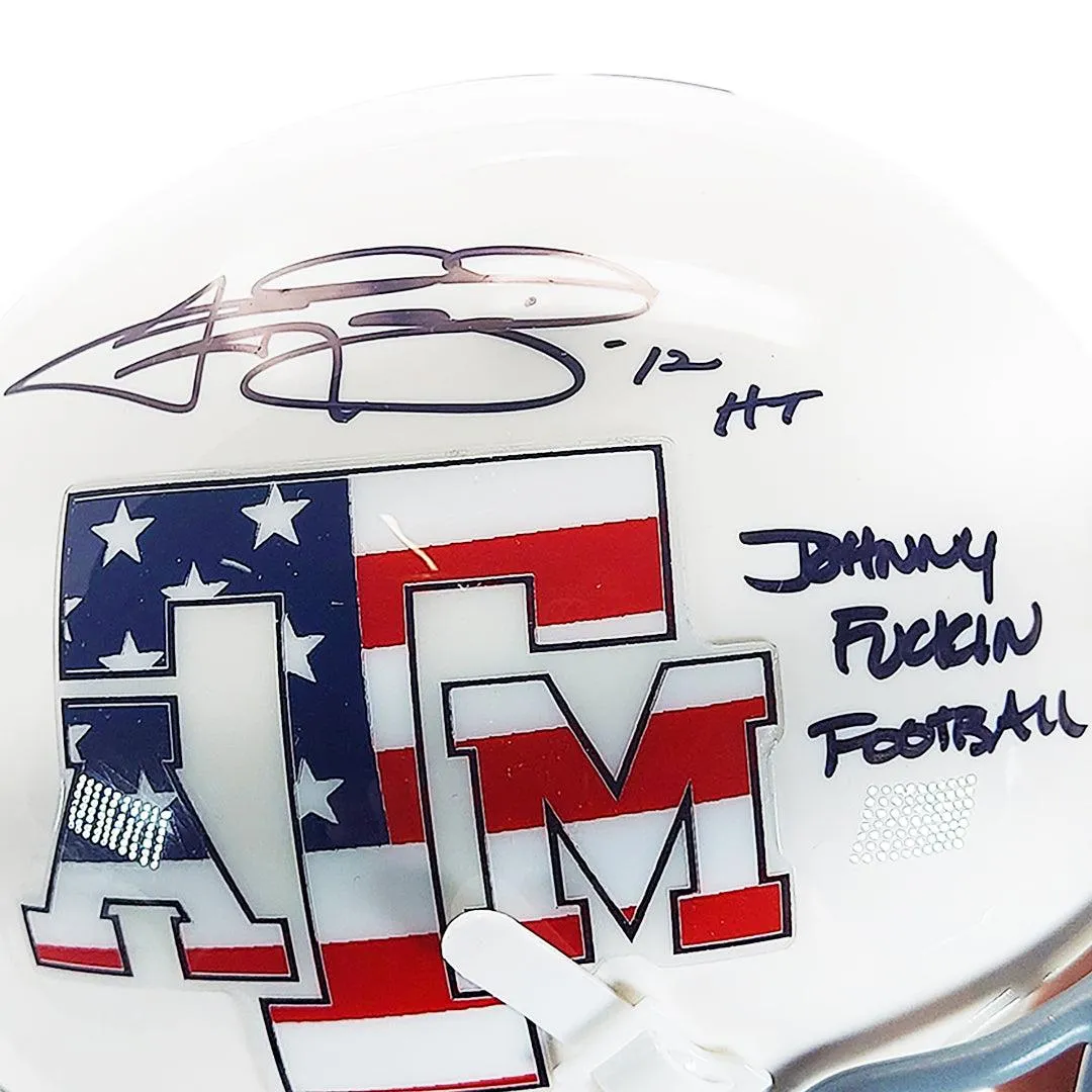 Johnny Manziel Signed Johnny F***ing Football Inscription Texas A&M Aggies White Mini Schutt Football Helmet (Beckett)