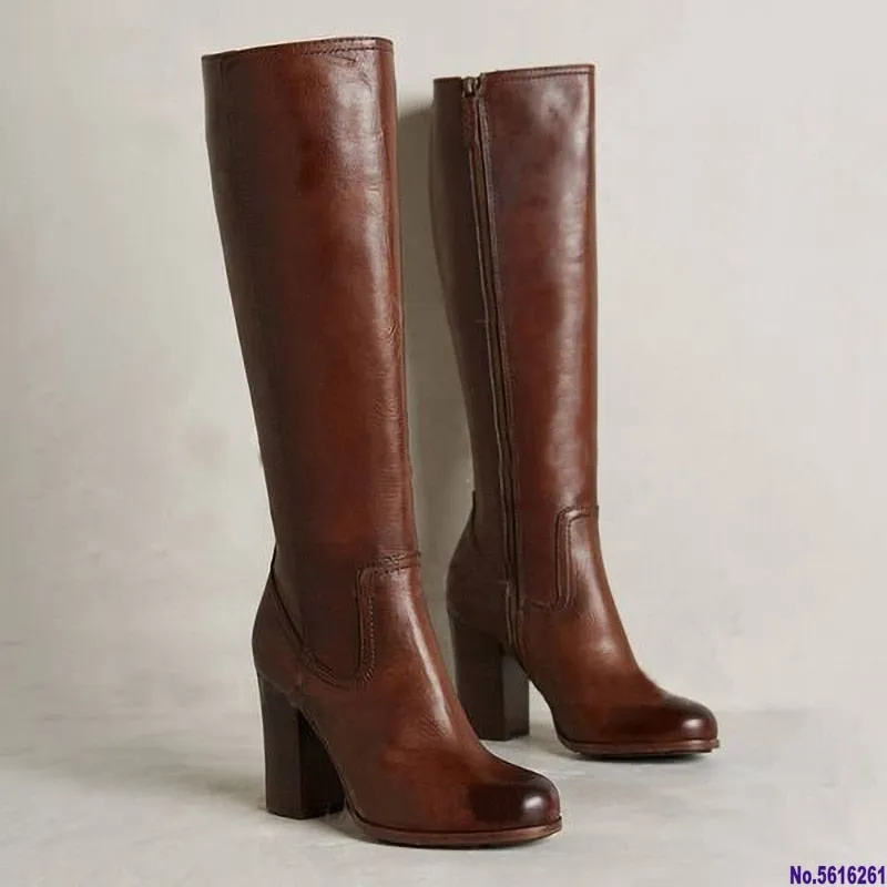 Joskaa Women Over The Knee Boots Autumn Winter High Heels Pu Leather Western Ladies Shoes Platform Vintage Thigh High Long Boots