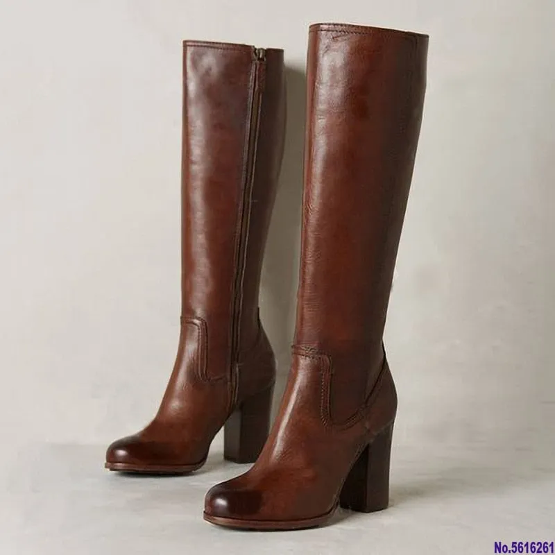 Joskaa Women Over The Knee Boots Autumn Winter High Heels Pu Leather Western Ladies Shoes Platform Vintage Thigh High Long Boots