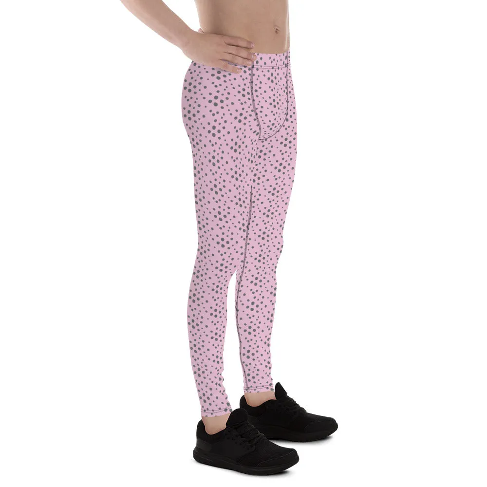 Light Pink Grey Dotted Meggings, Dots Pattern Designer Running Compression Tights For Men - Made in USA/EU/MX