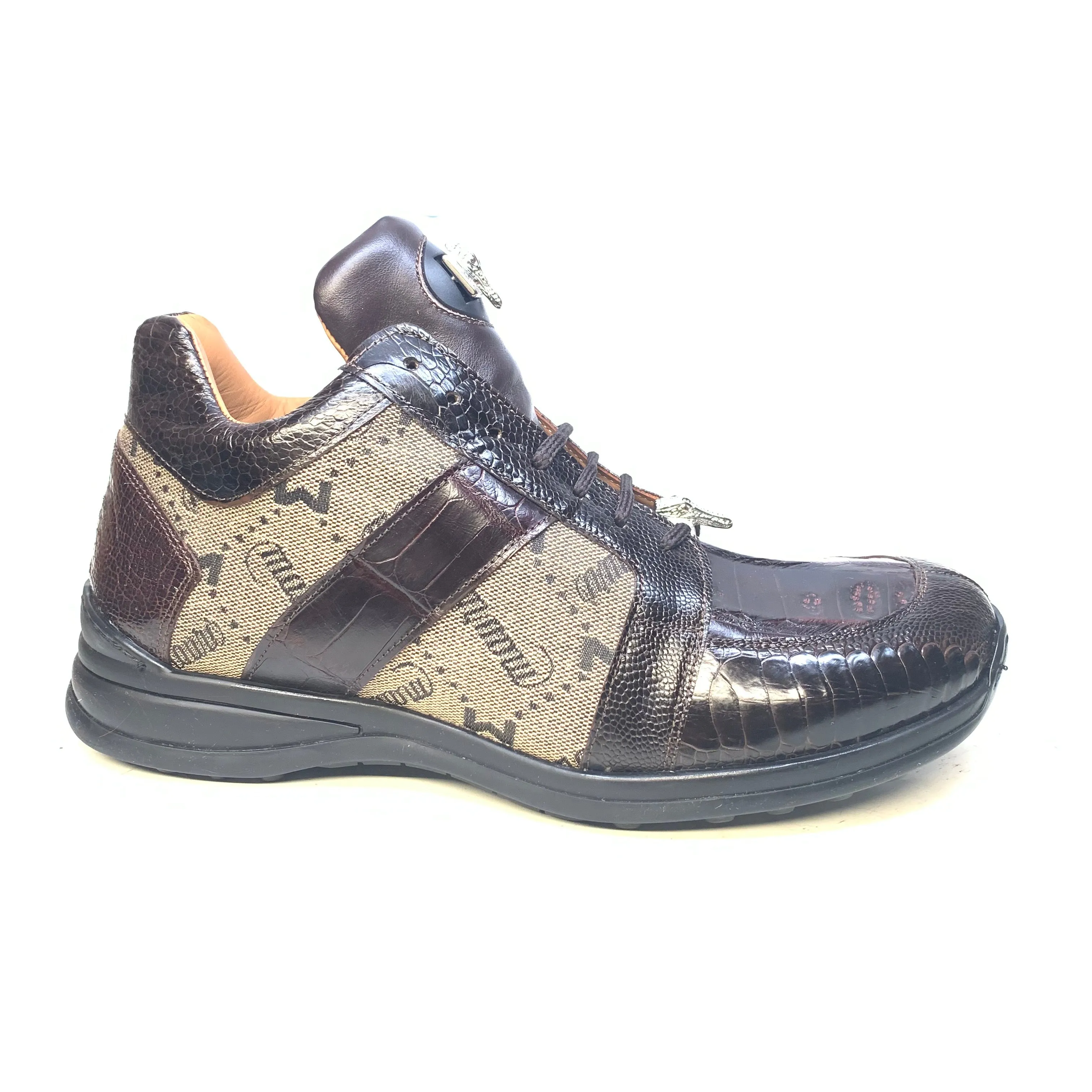Mauri  Men's '8425' Rust Brown Baby Crocodile/ Ostrich Leg Sneakers