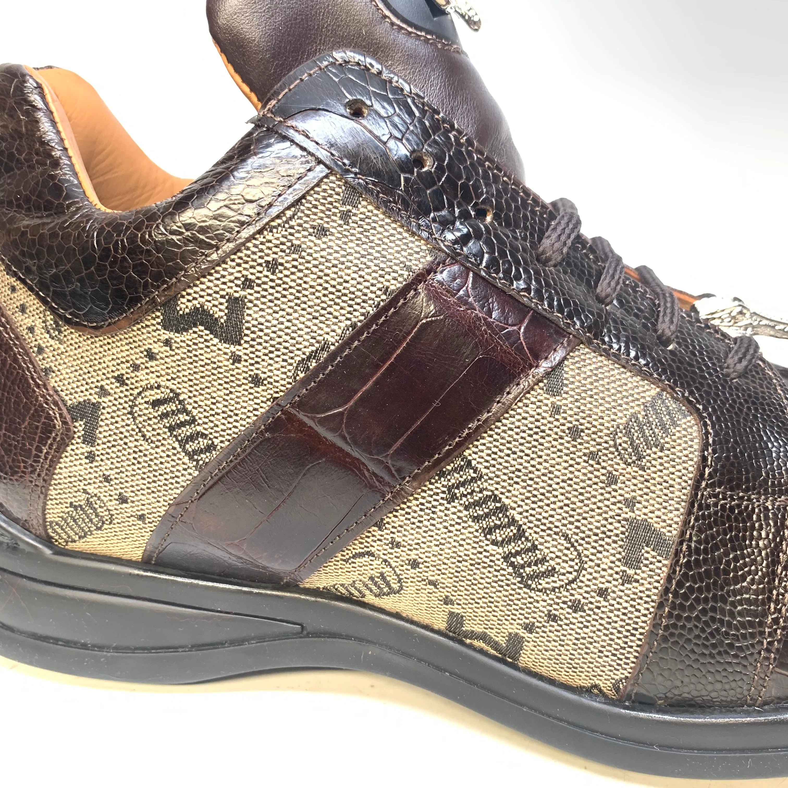 Mauri  Men's '8425' Rust Brown Baby Crocodile/ Ostrich Leg Sneakers
