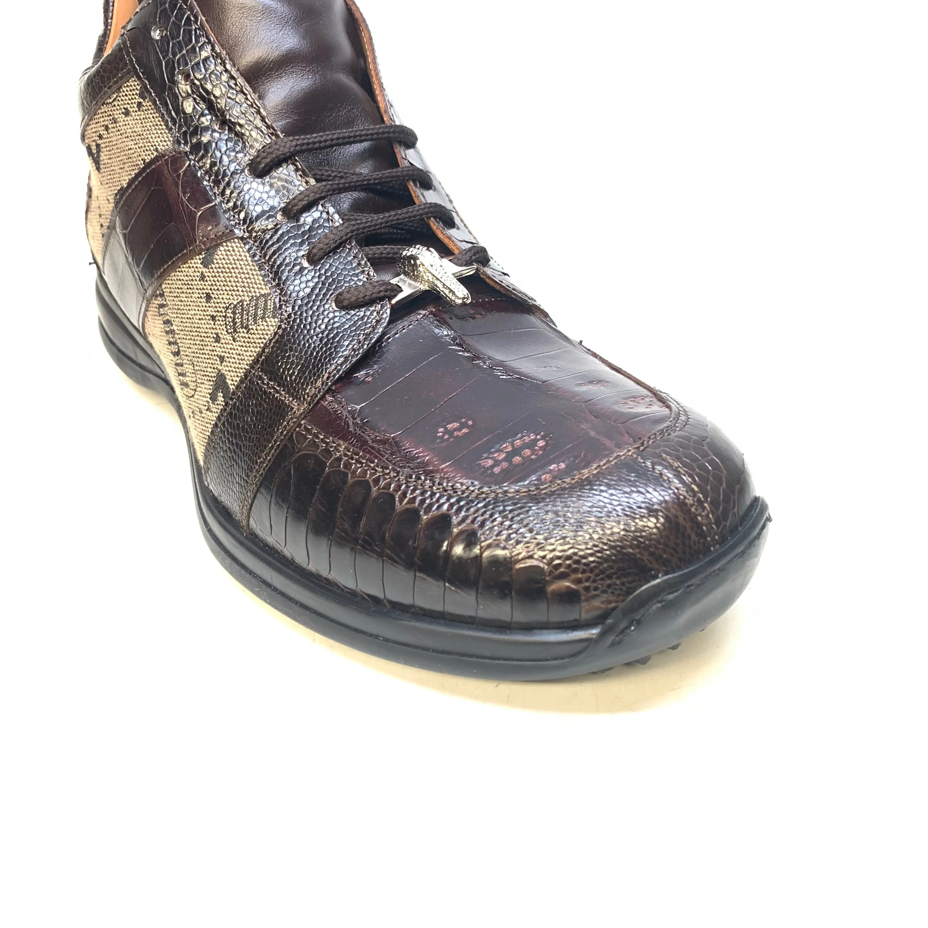 Mauri  Men's '8425' Rust Brown Baby Crocodile/ Ostrich Leg Sneakers