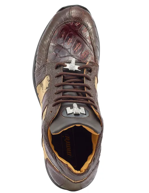 Mauri  Men's '8425' Rust Brown Baby Crocodile/ Ostrich Leg Sneakers