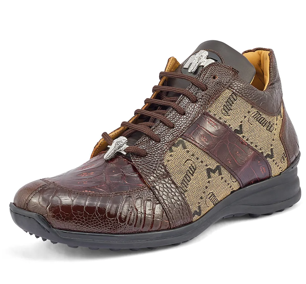 Mauri  Men's '8425' Rust Brown Baby Crocodile/ Ostrich Leg Sneakers