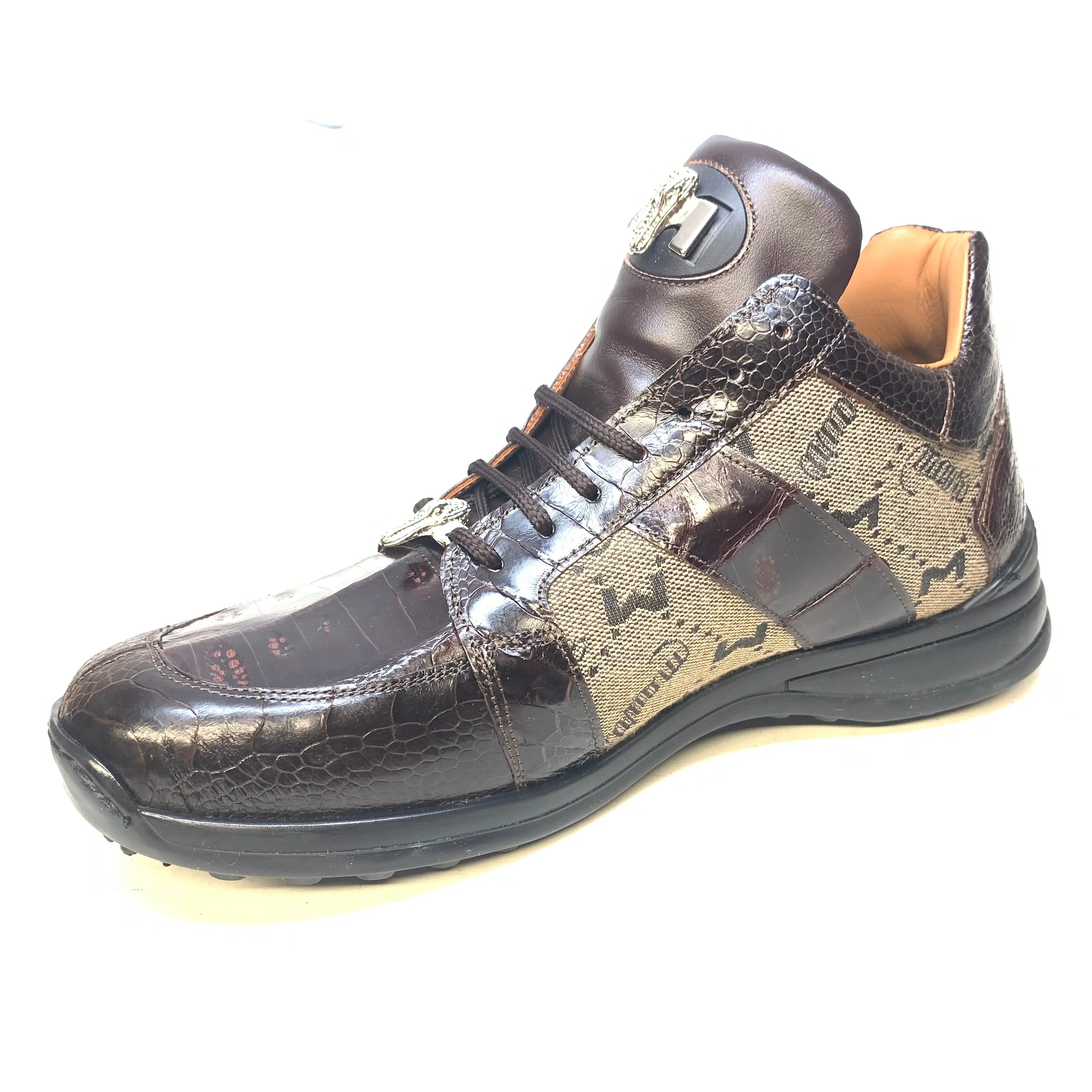 Mauri  Men's '8425' Rust Brown Baby Crocodile/ Ostrich Leg Sneakers