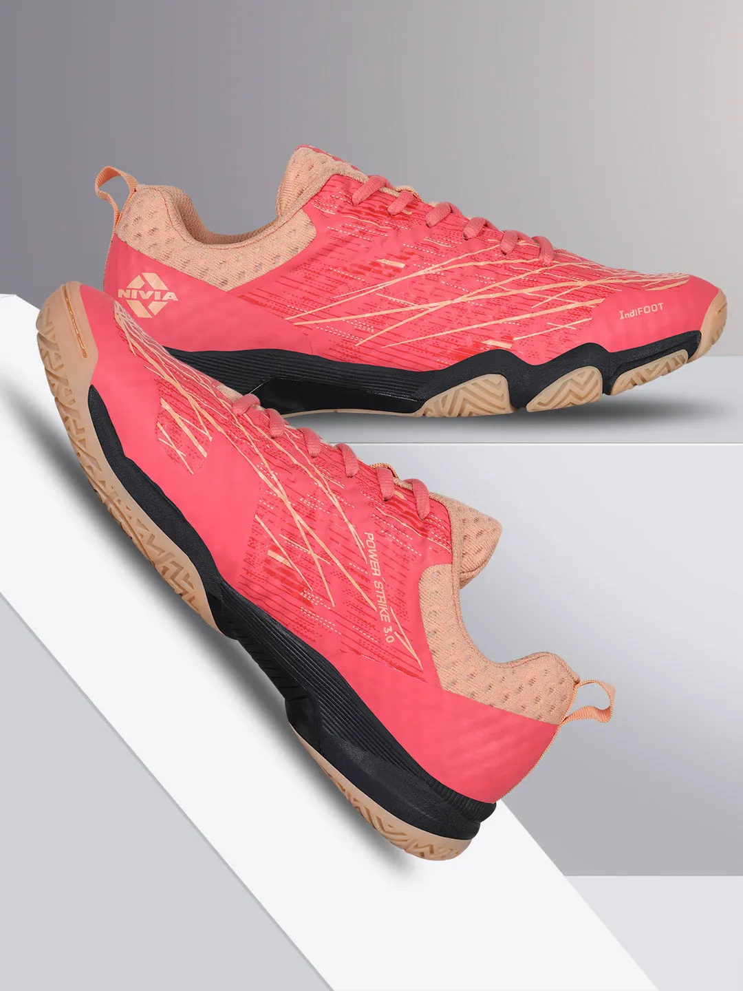 NIVIA Powerstrike 3.0 Badminton Shoes for Mens (Peach/Coral)