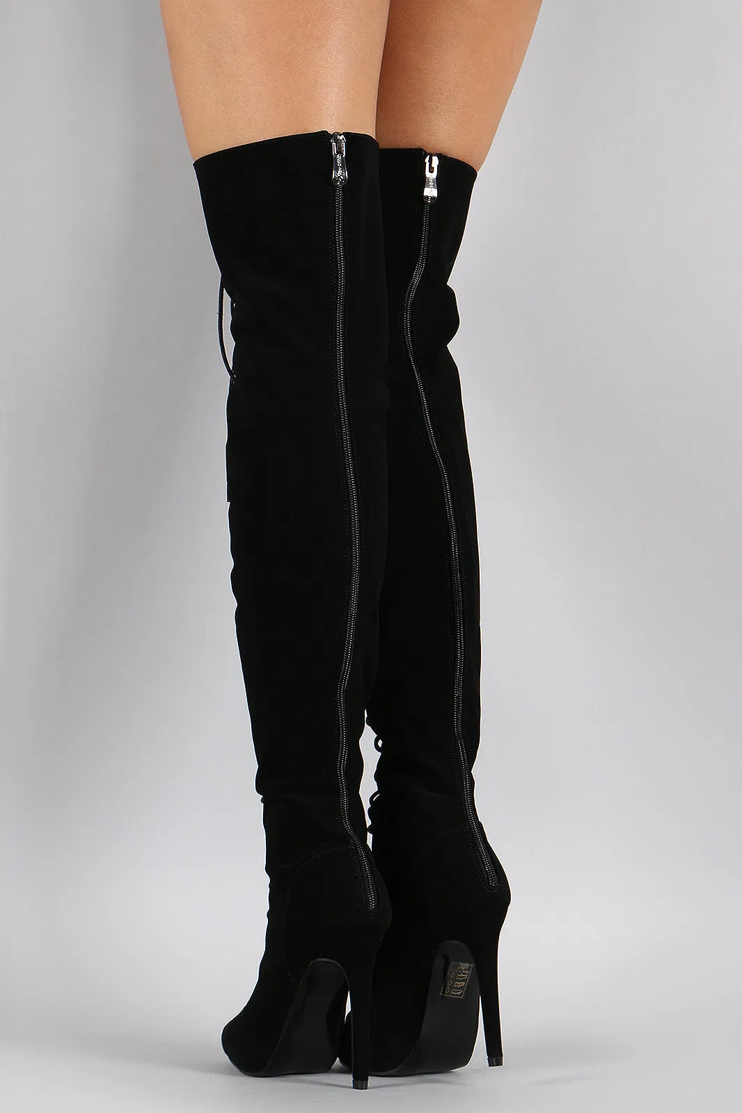Nubuck Peep Toe Thigh High Boot