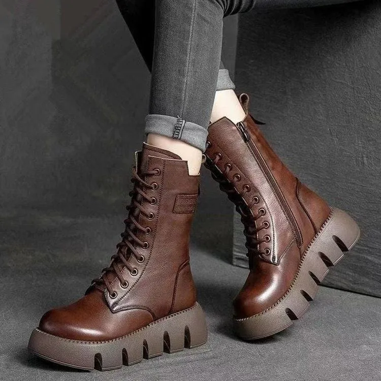 Orthopedic fleece boots with thick soles in vintage style