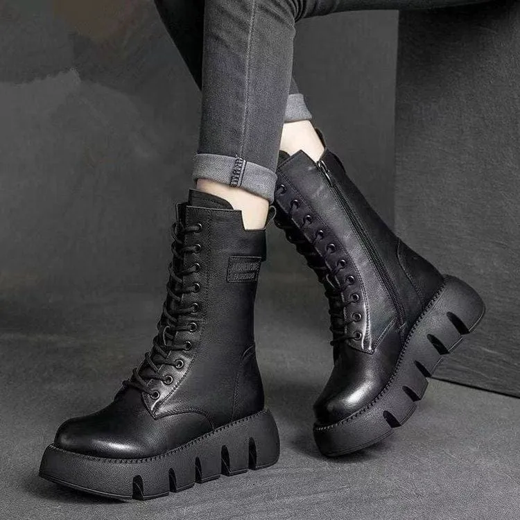 Orthopedic fleece boots with thick soles in vintage style