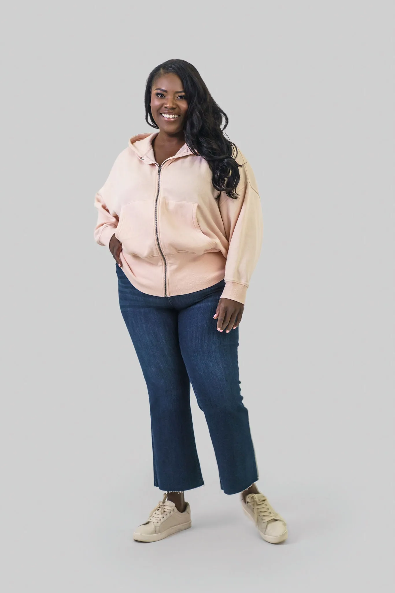 PEACH FLEECE HOODIE WITH TAPERED SLEEVES