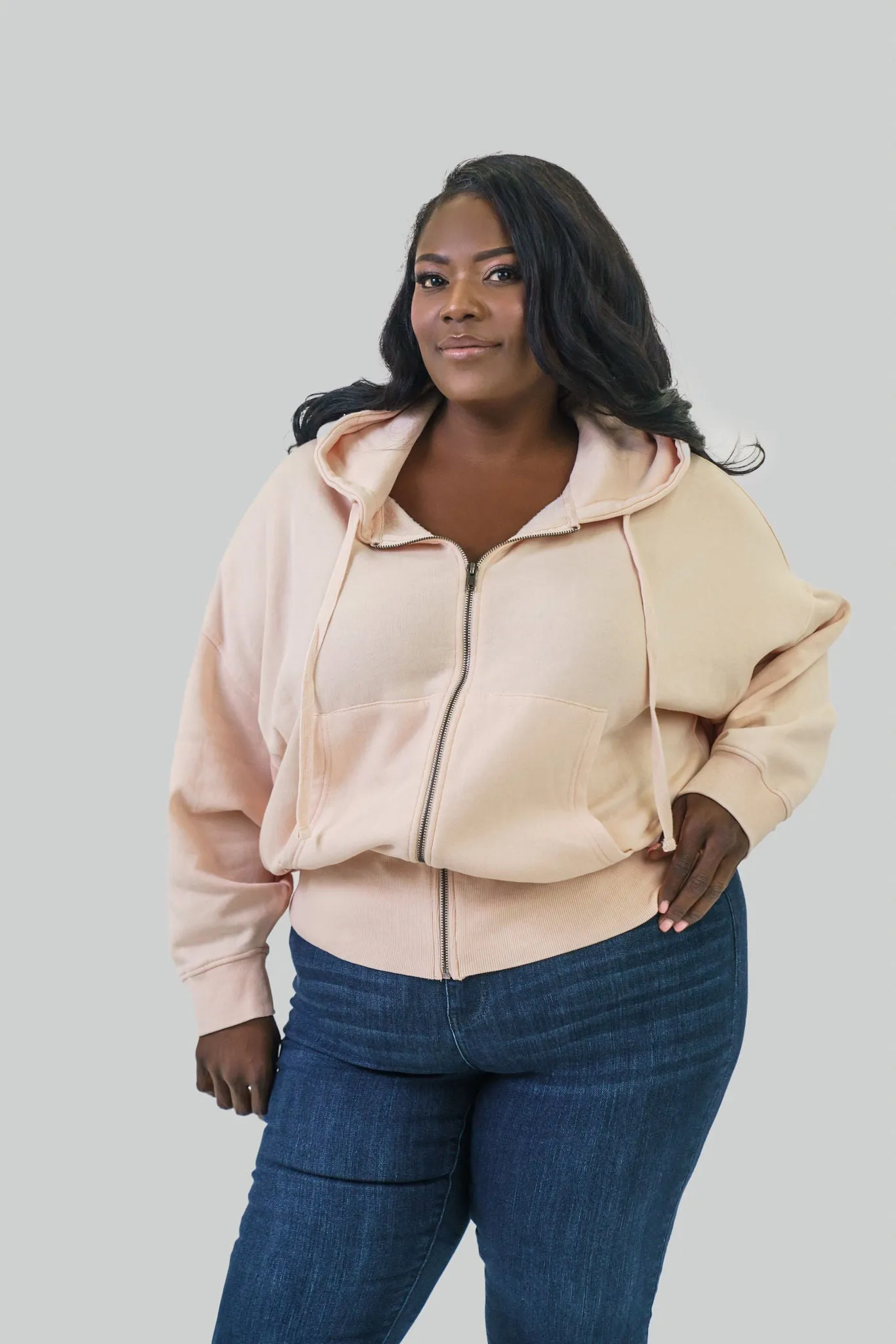 PEACH FLEECE HOODIE WITH TAPERED SLEEVES