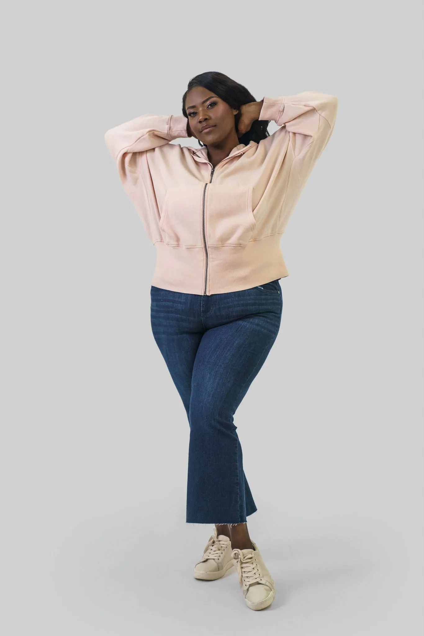 PEACH FLEECE HOODIE WITH TAPERED SLEEVES