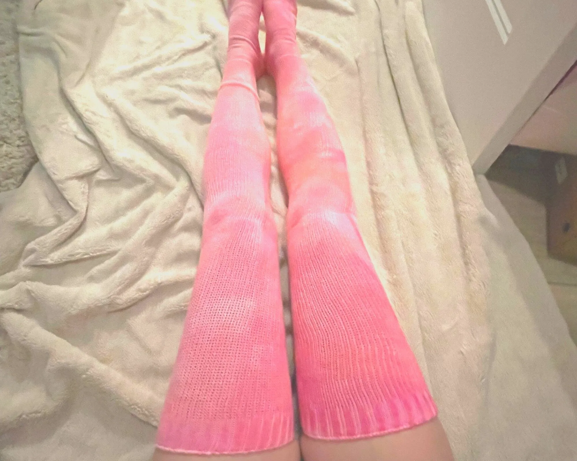 Peachy Tie-Dye Thigh High Socks