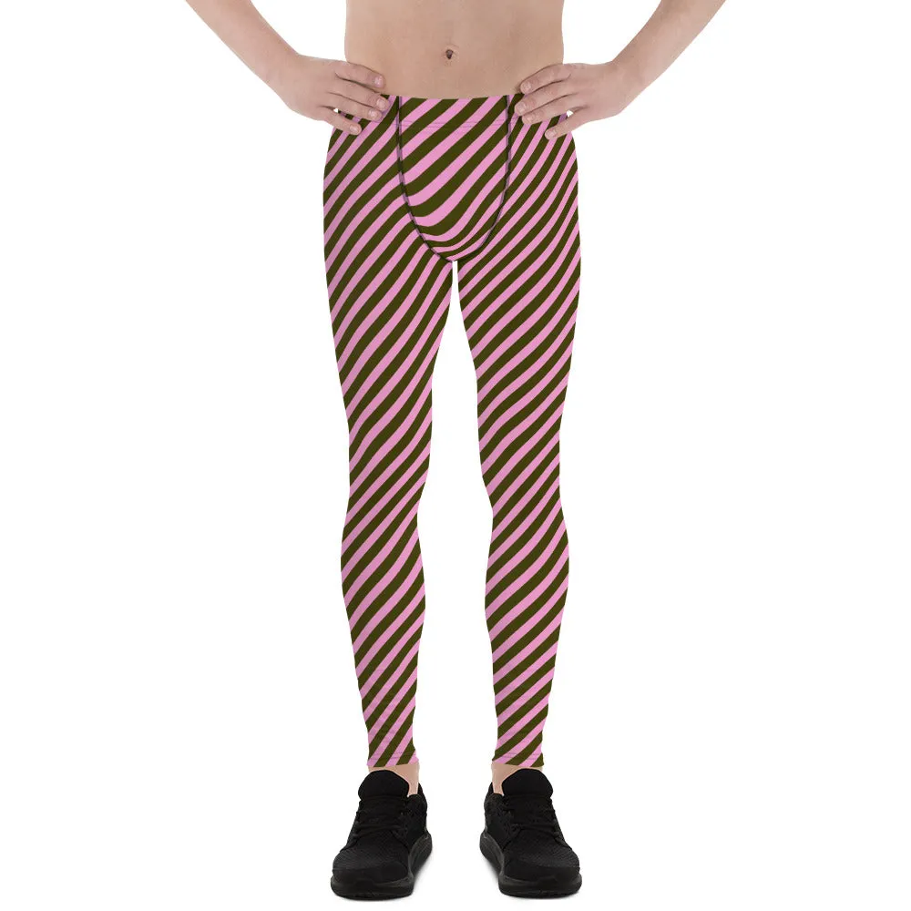 Pink Green Striped Meggings, Colorful Best Compression Tights For Men - Made in USA/EU/MX