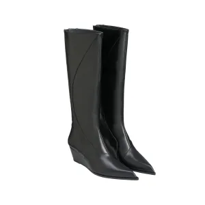 Pointy Line Spliced Thigh High Boots In Black
