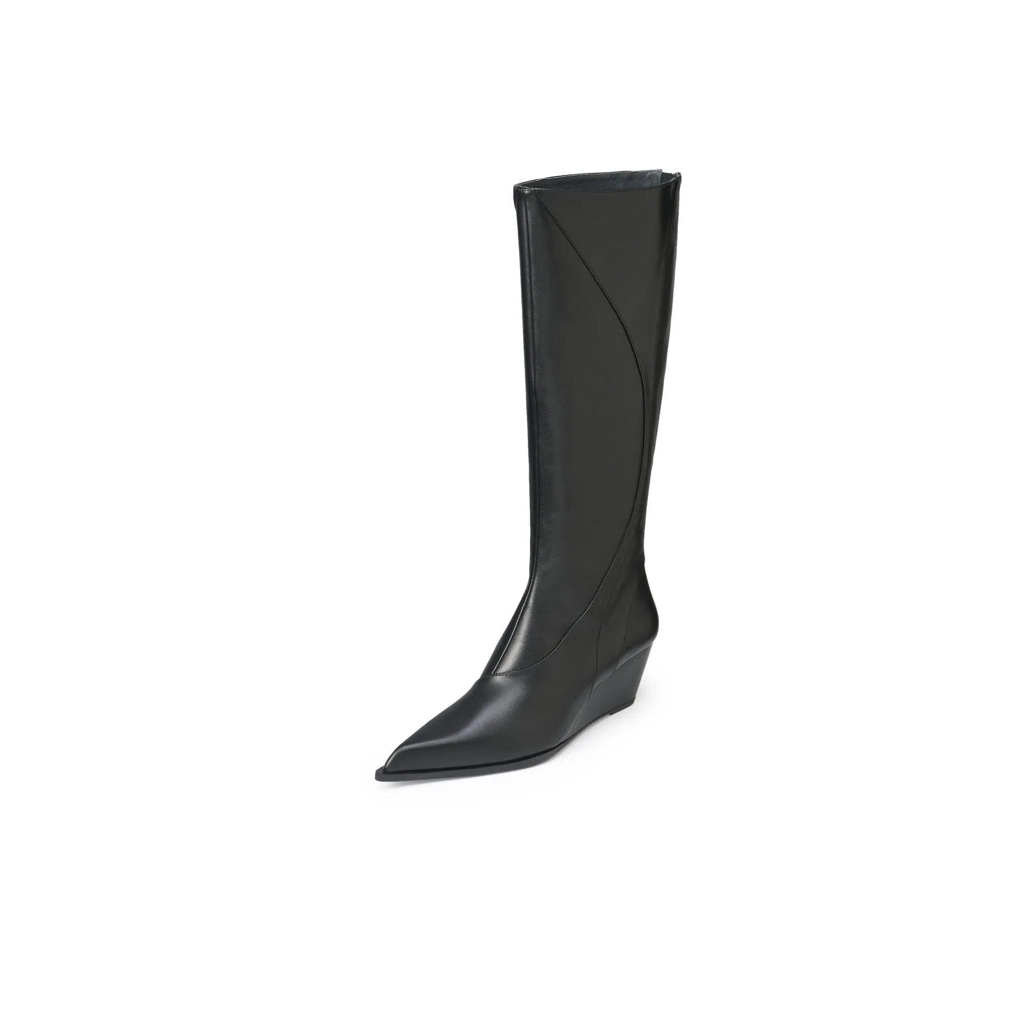 Pointy Line Spliced Thigh High Boots In Black