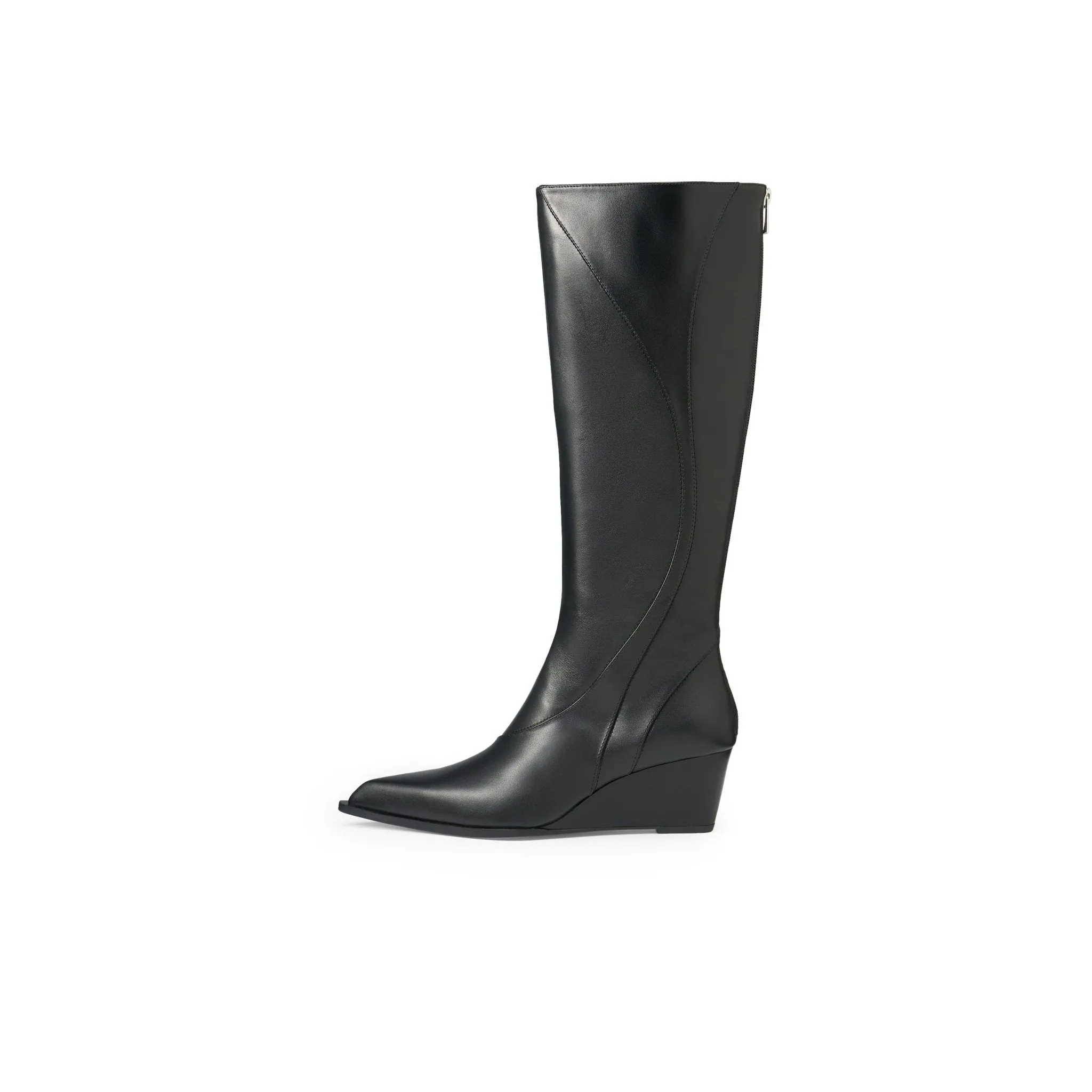 Pointy Line Spliced Thigh High Boots In Black