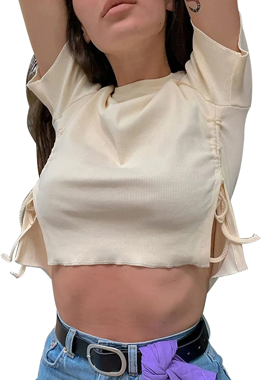 SansoiSan Women T-Shirt Elastic Femme Streetwear Tops