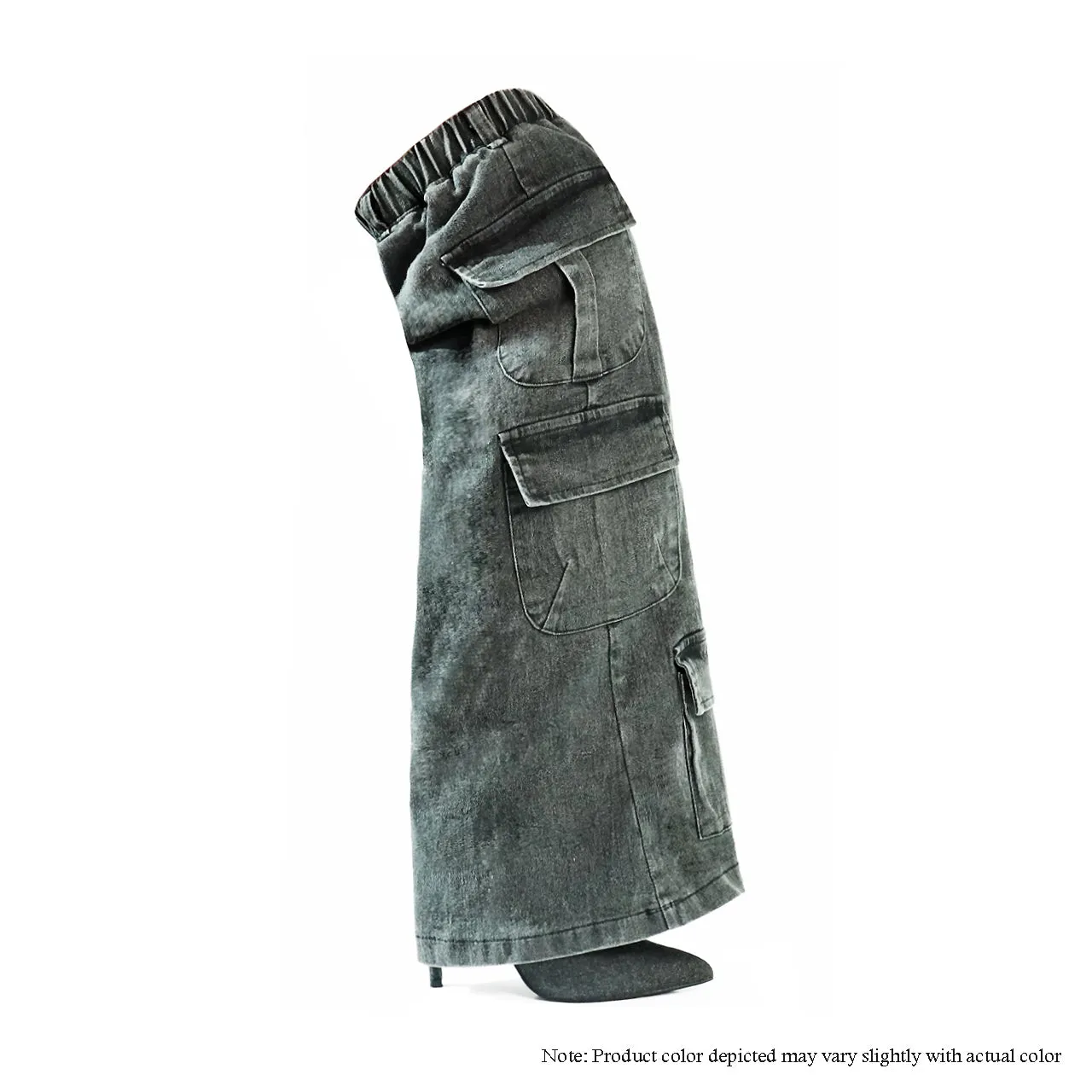 SCANDALOUS-22 THIGH HIGH FUNCTIONAL POCKET - WASH DENIM