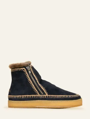 Setsu Crochet Ankle Boot Navy Suede Beige