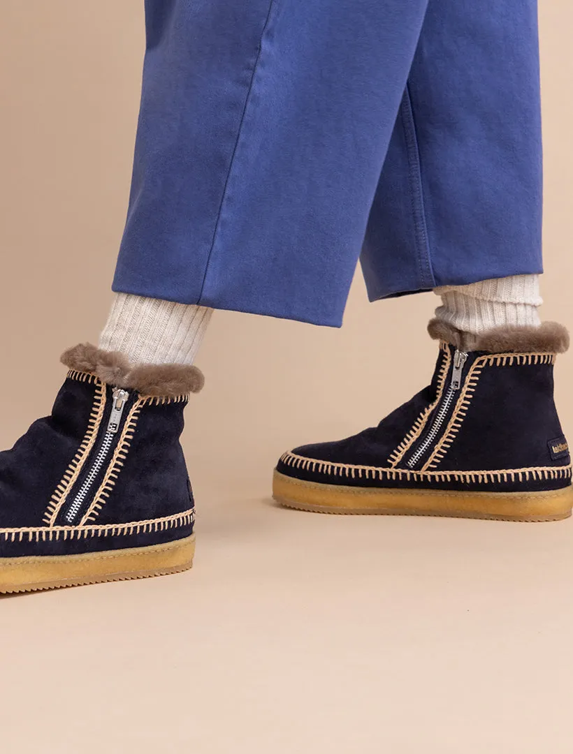 Setsu Crochet Ankle Boot Navy Suede Beige