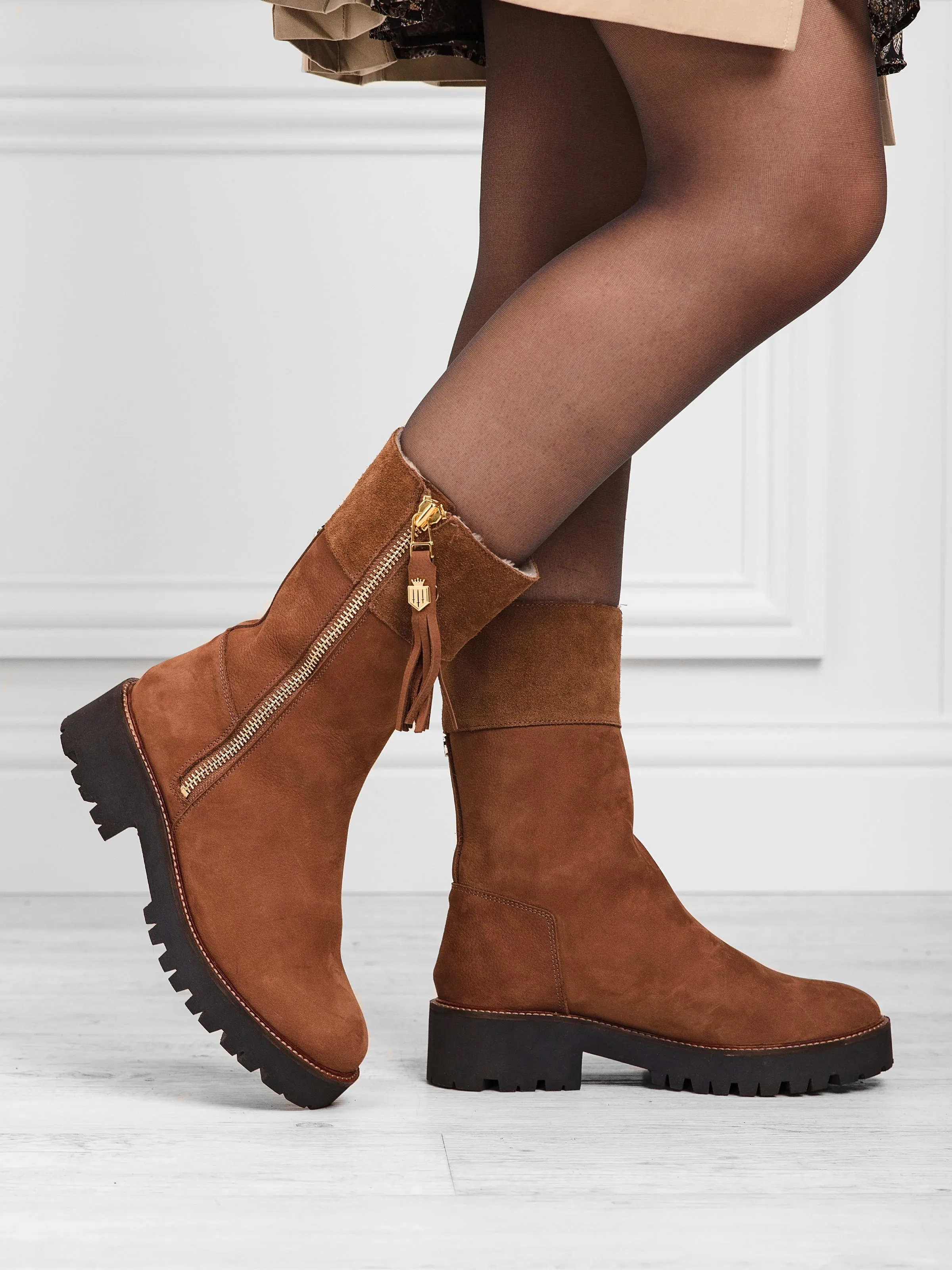 Shearling Lined Paris - Cognac Nubuck