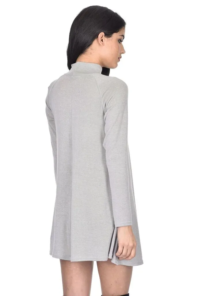 Silver Knitted Mini Swing Dress
