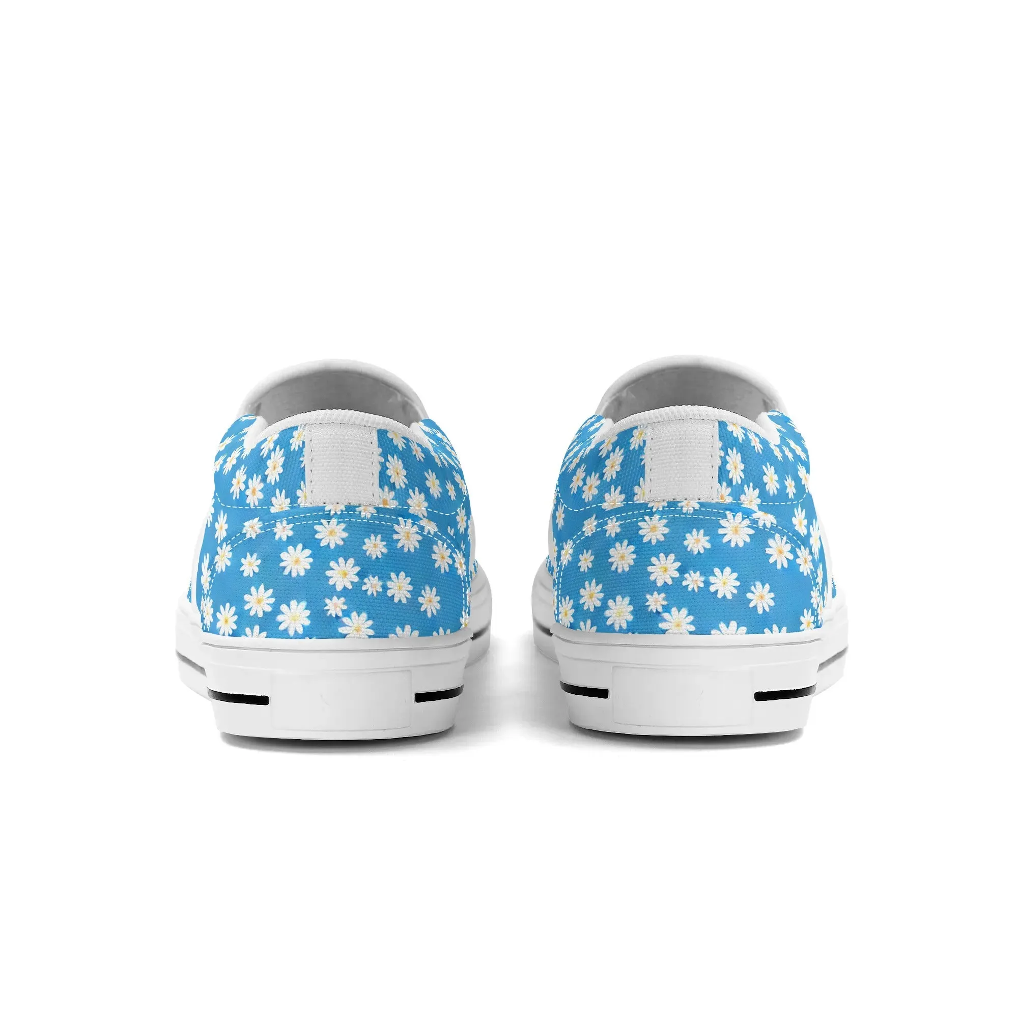 Skys Whisper: Tiny White Daisies on a Serene Blue Womens Canvas Slip On Shoes US5-US12