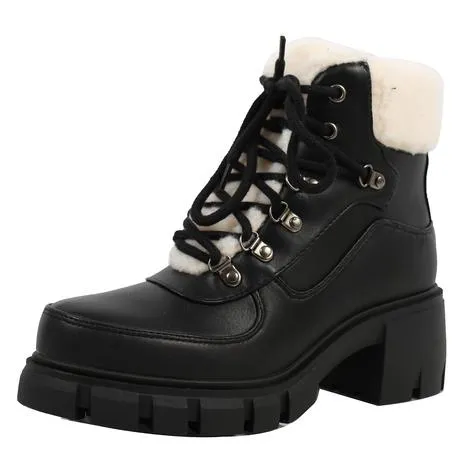 Soda SAFFI Women's Shearling Trim Combat Lug Ankle booties