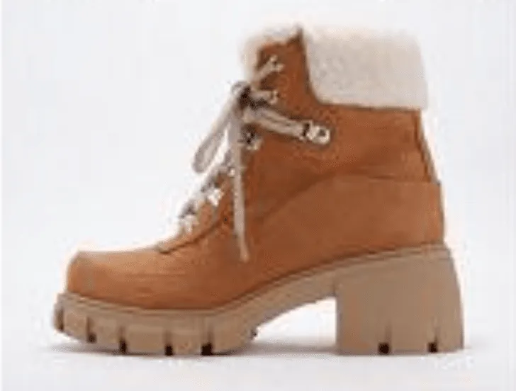 Soda SAFFI Women's Shearling Trim Combat Lug Ankle booties