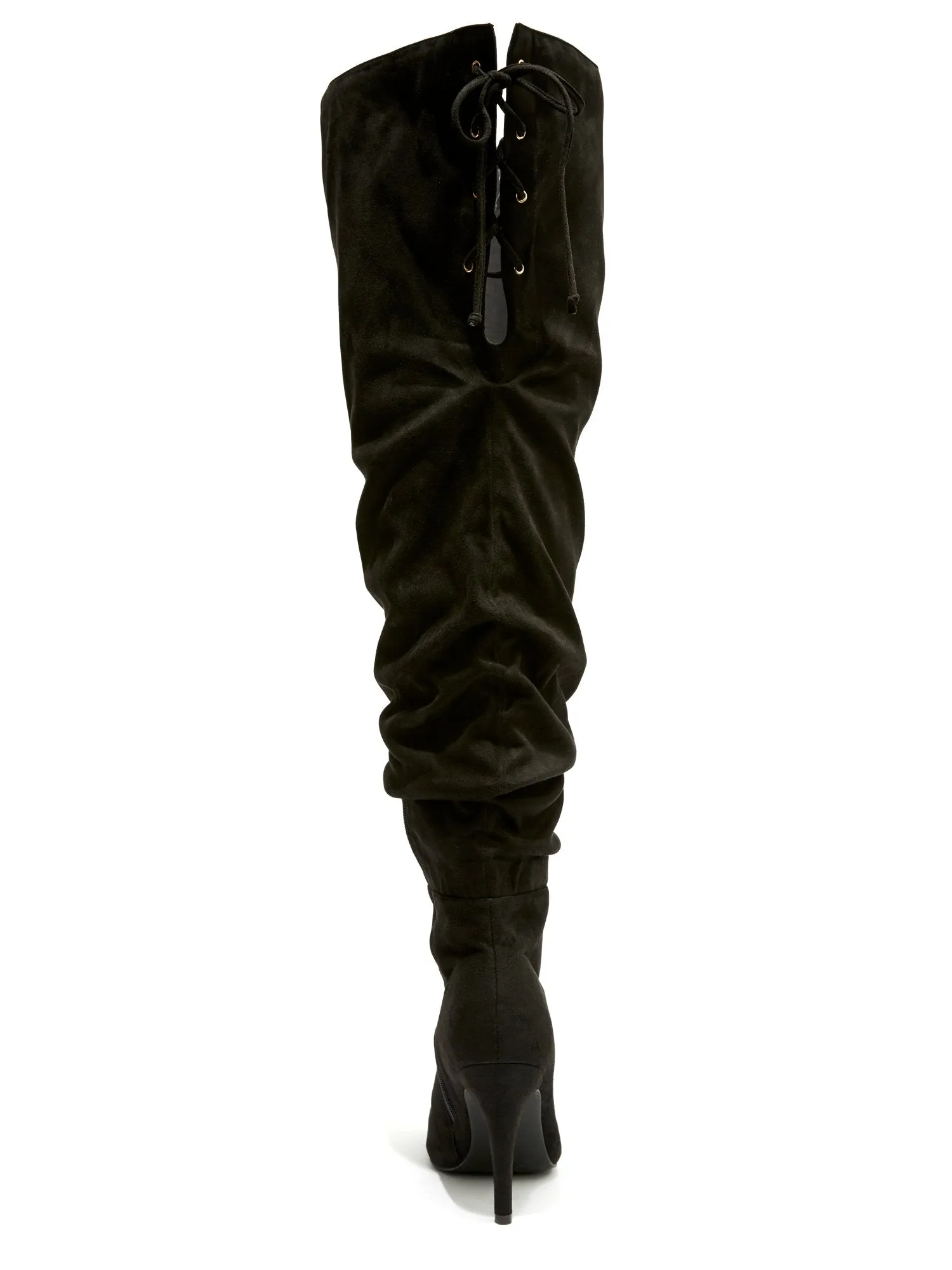Stacked - Black Ruched Thigh High Boots