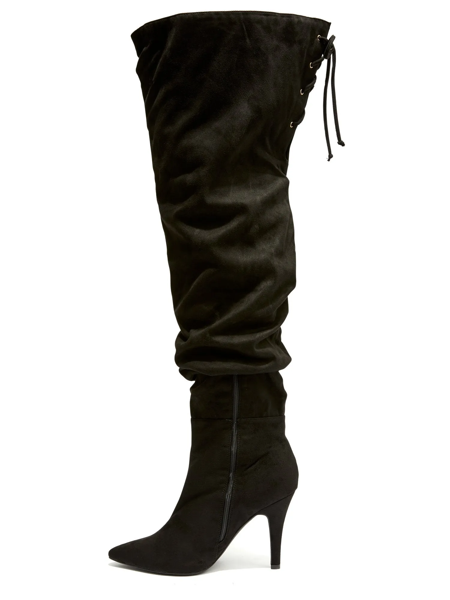 Stacked - Black Ruched Thigh High Boots