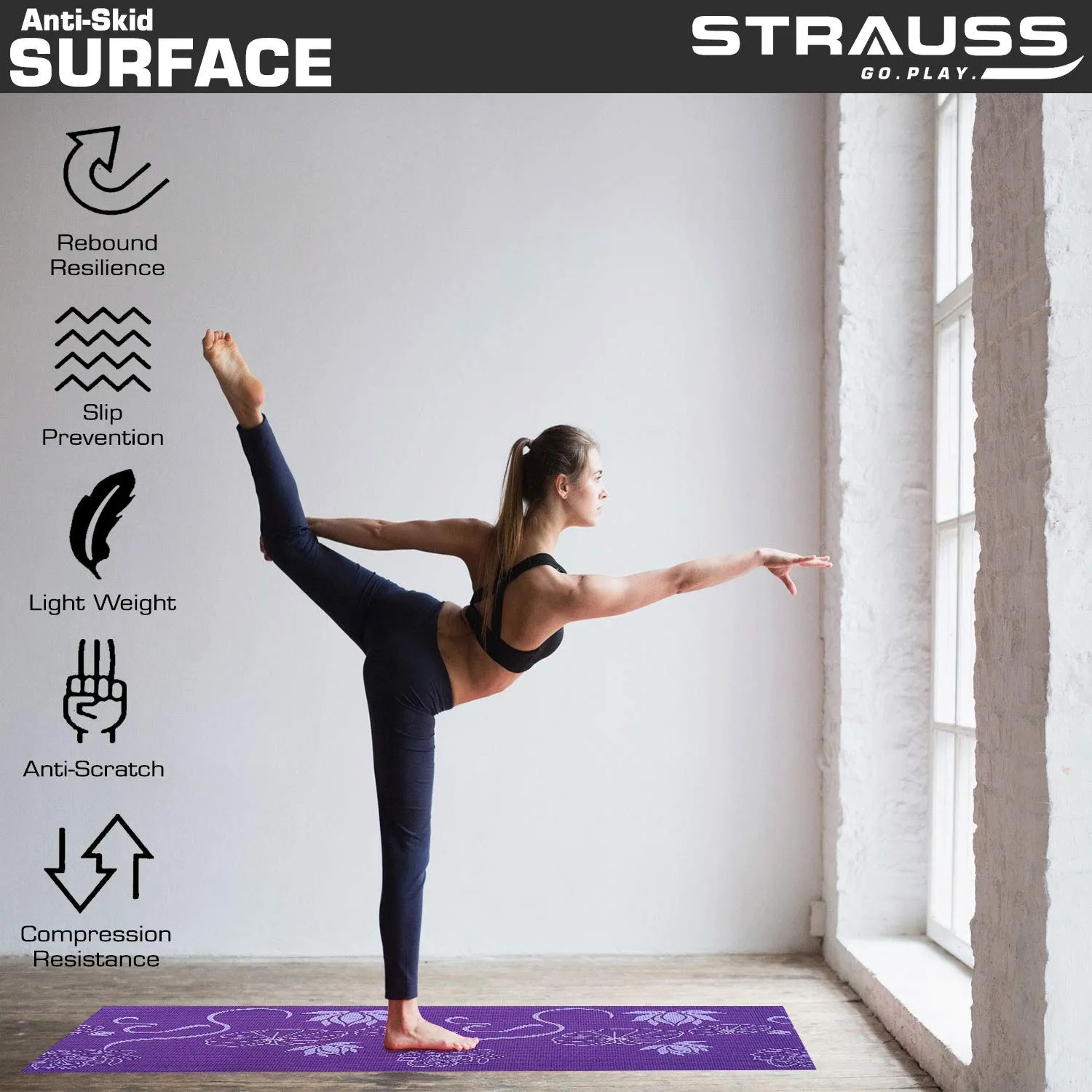 Strauss Yoga Mat 6MM,(Floral Blue) and Yoga Mat Bag,Floral (Full Zip)