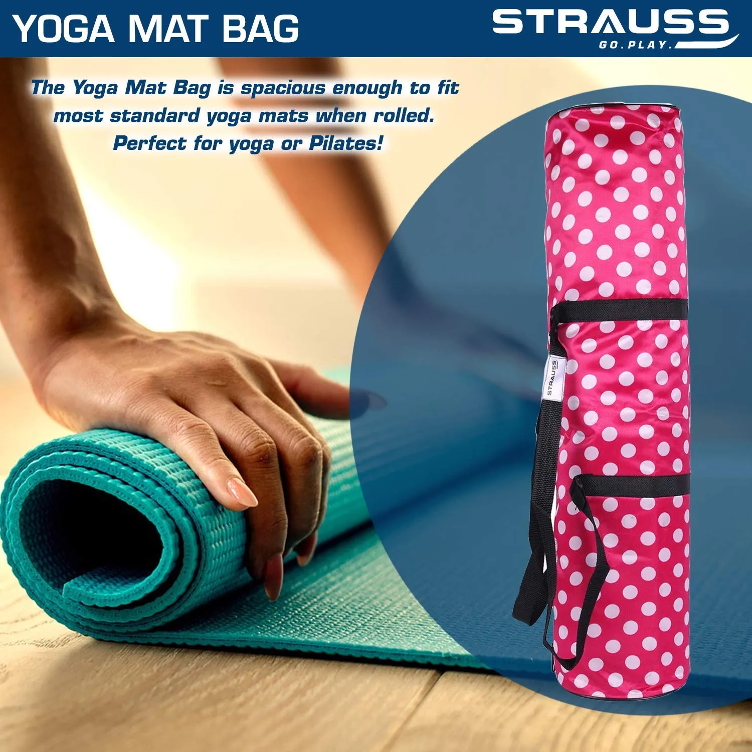 Strauss Yoga Mat 6MM,(Floral Blue) and Yoga Mat Bag,Floral (Full Zip)
