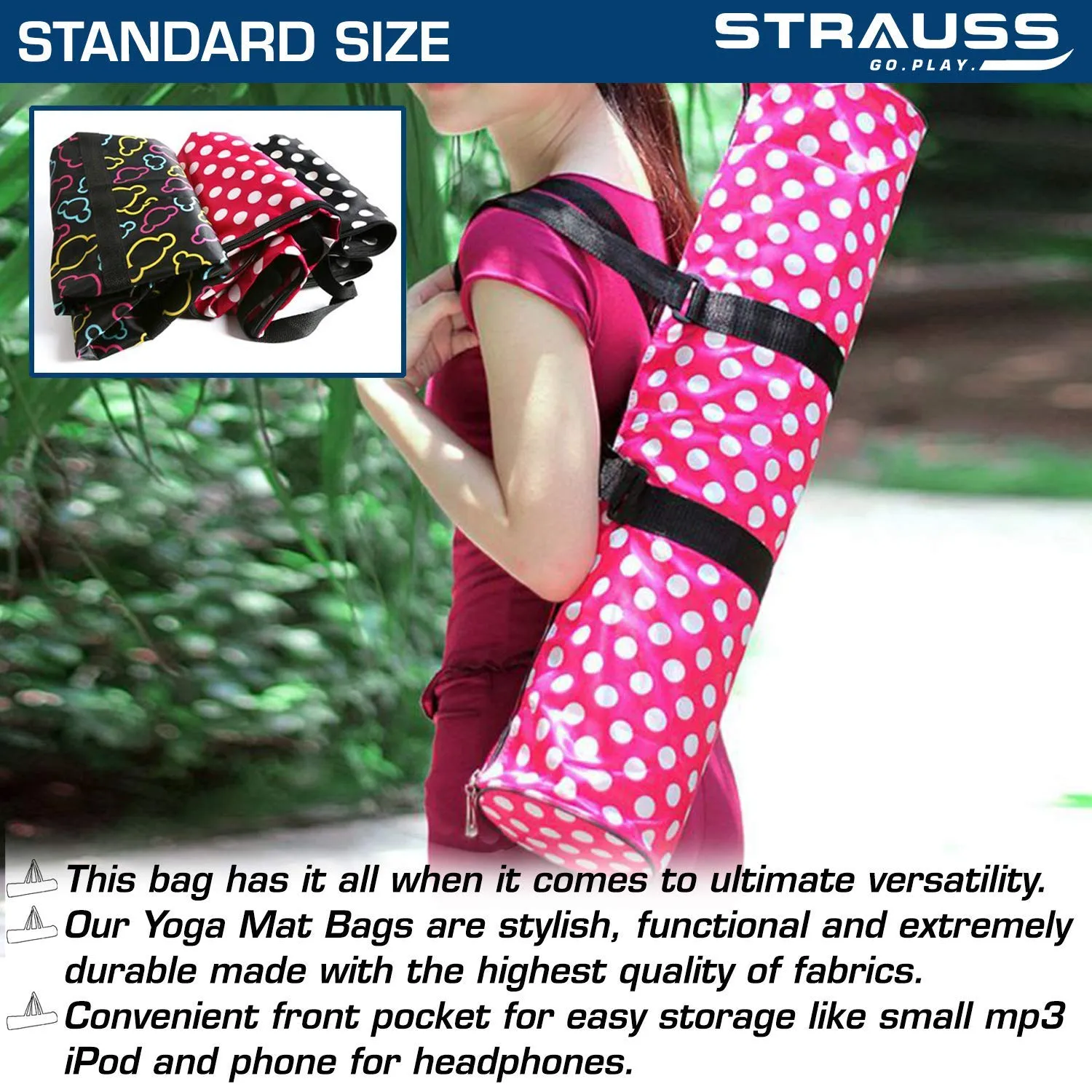 Strauss Yoga Mat 6MM,(Floral Blue) and Yoga Mat Bag,Floral (Full Zip)