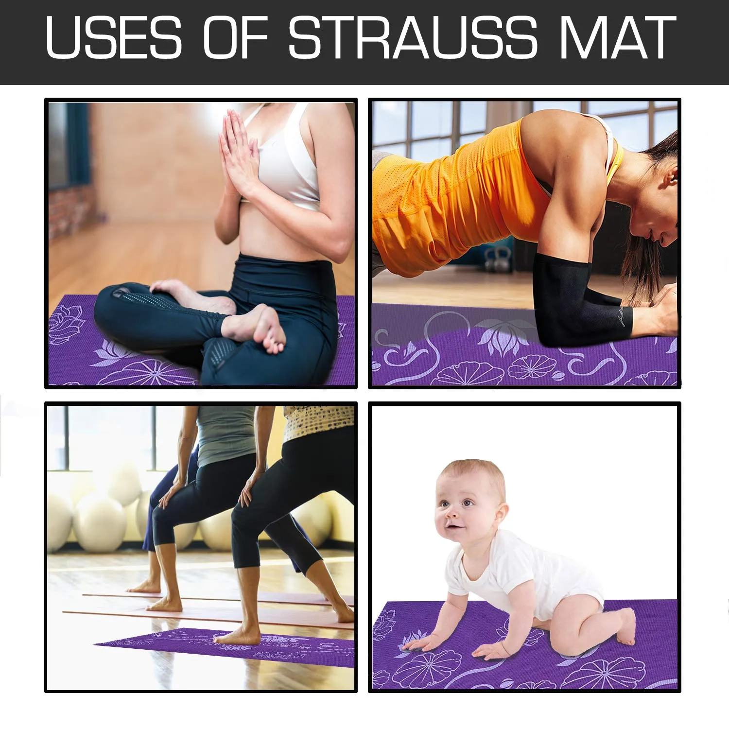 Strauss Yoga Mat 6MM,(Floral Blue) and Yoga Mat Bag,Floral (Full Zip)