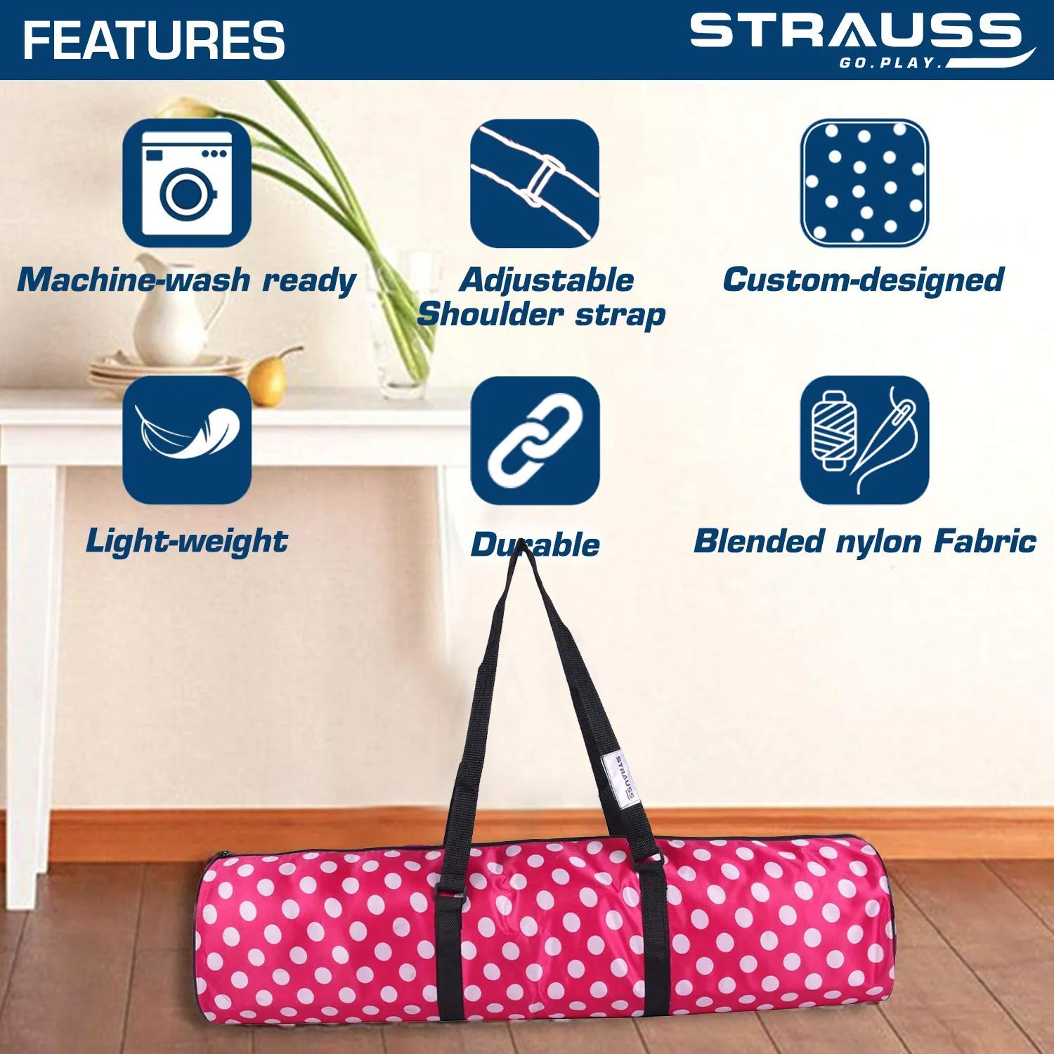 Strauss Yoga Mat 6MM,(Floral Blue) and Yoga Mat Bag,Floral (Full Zip)