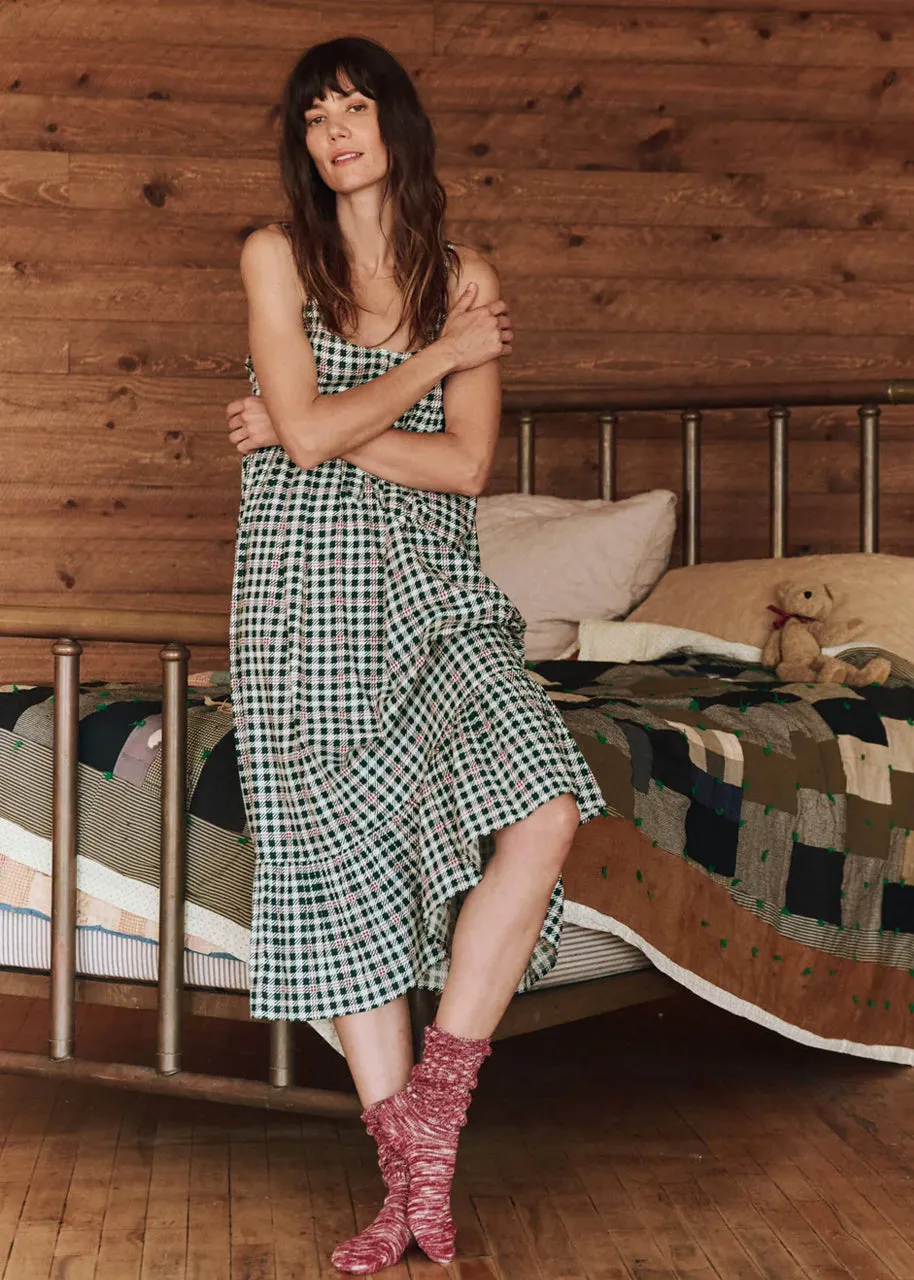 The ruffle tank night dress in winter pine plaid