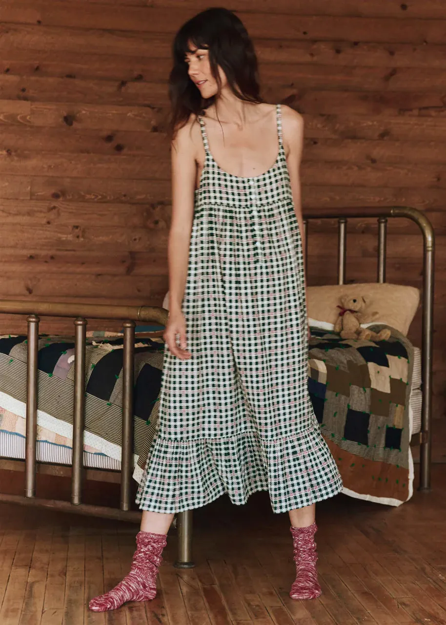 The ruffle tank night dress in winter pine plaid