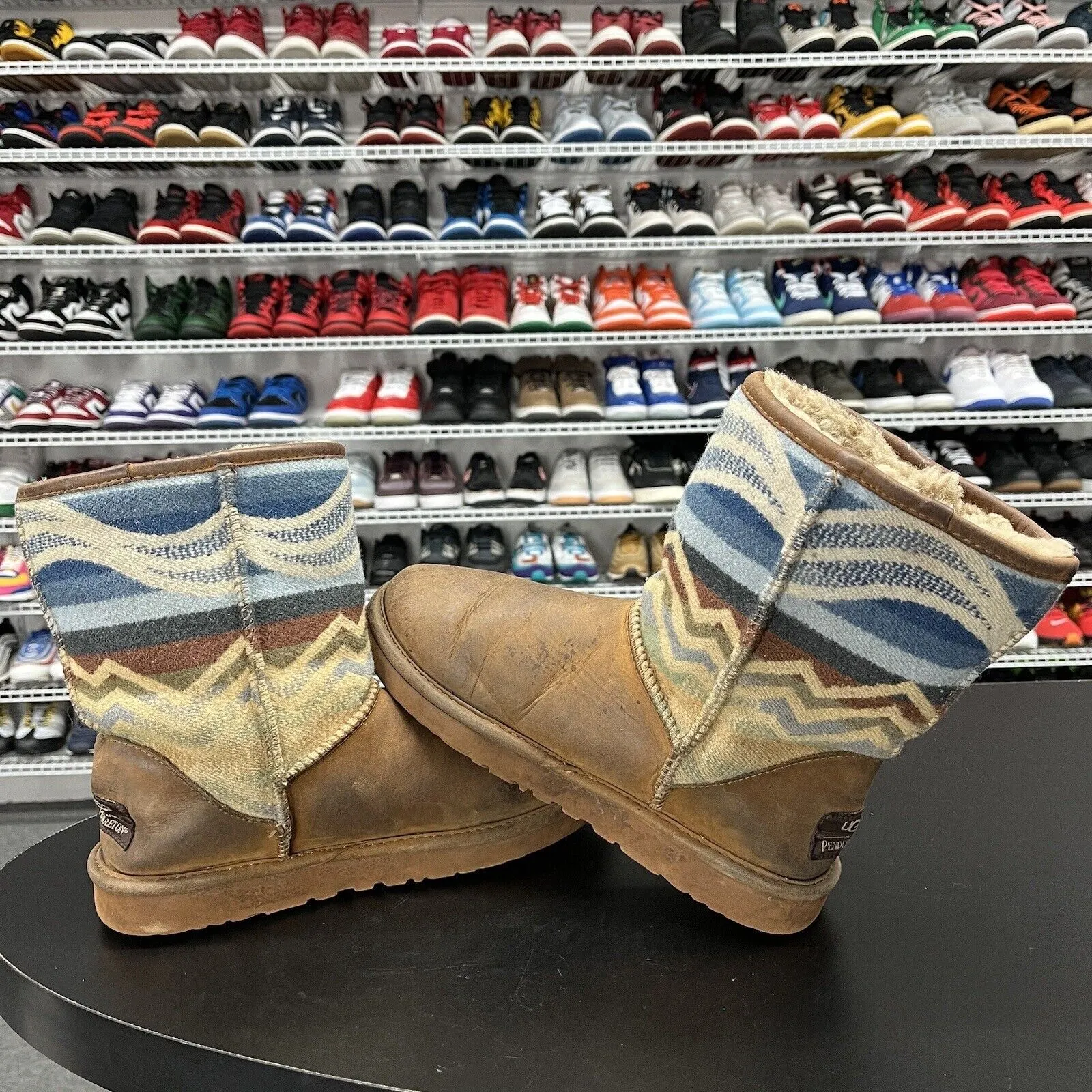 UGG Women's Pendleton Classic Boots Southwest Aztec Shearling Brown Blue Size 7