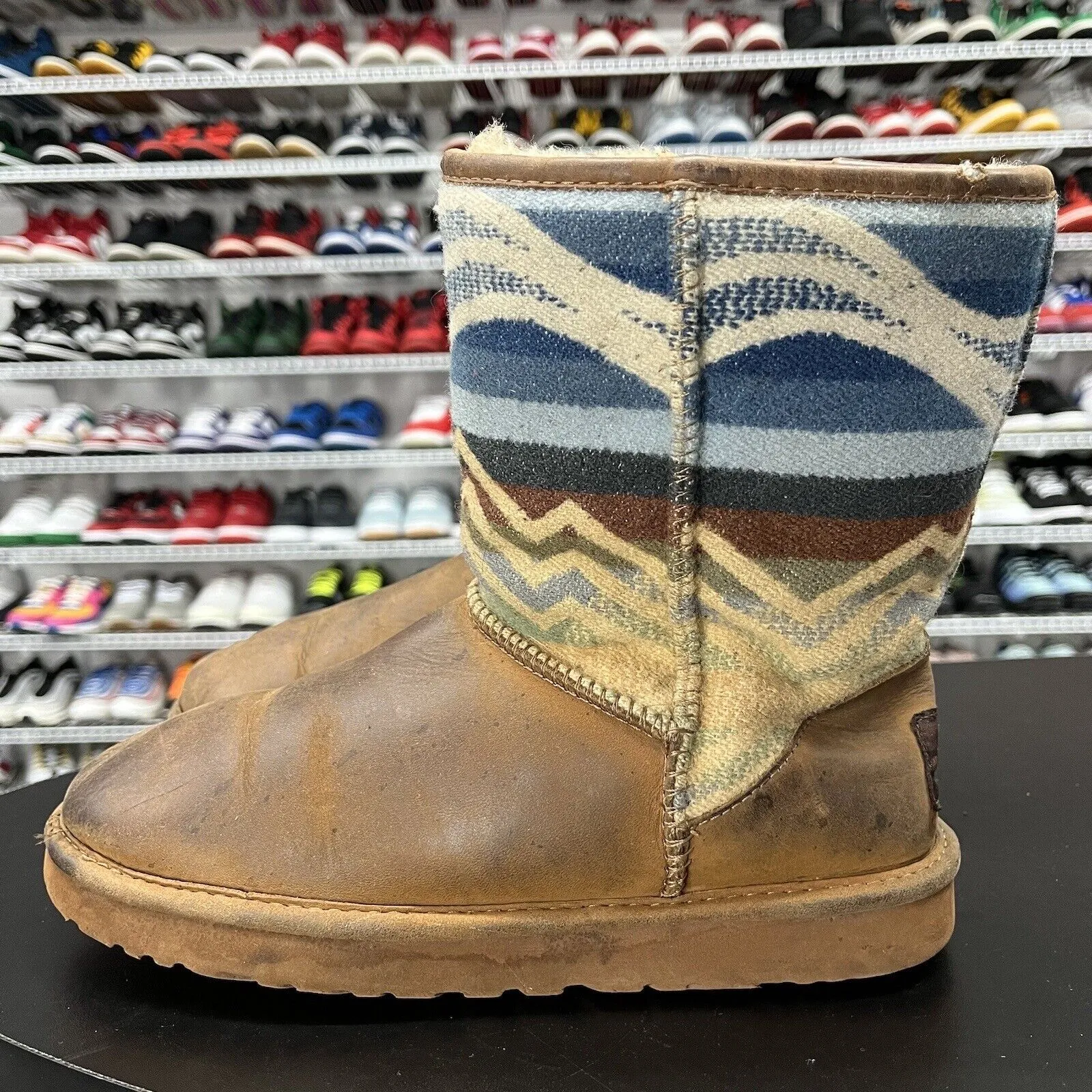 UGG Women's Pendleton Classic Boots Southwest Aztec Shearling Brown Blue Size 7