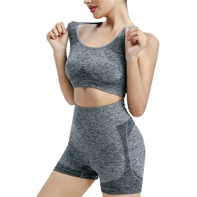 WC - Seamless Yoga Set: Gym shorts, sport bra, and leggings for women’s fitness and workouts