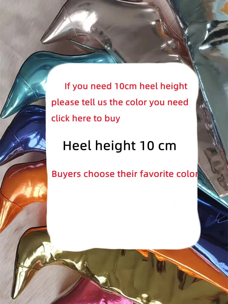 Wjczt Thigh High Boots Candy Color Mirror Leather Women Knee High Boots High Heels Stilettos Runway Shoes for Women High Heel Boots